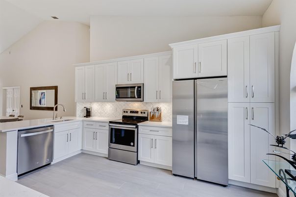 Interior, Kitchen, Stainless Steel Appliances, Wood Texture Flooring