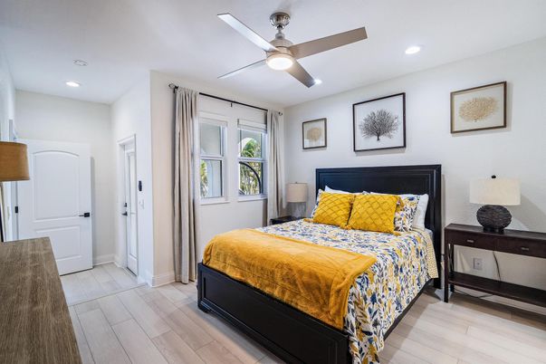 Bedroom, Interior, Recessed Lighting, Wood Texture Flooring