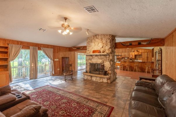 Fireplace, Interior, Kitchen, Living room, Wooden Walls