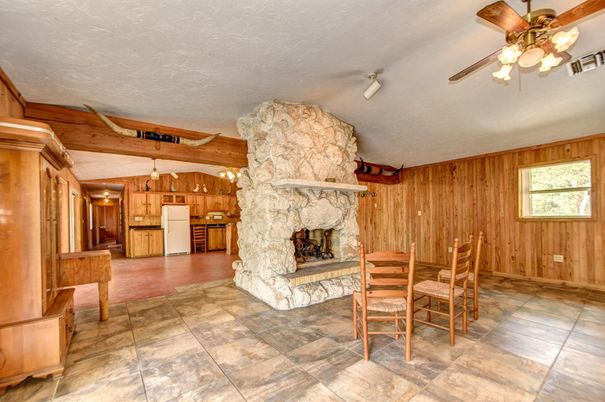 Dining room, Fireplace, Interior, Kitchen, Wooden Beams, Wooden Walls