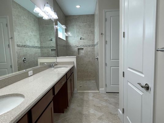 Bathroom, Dual Sink Vanities, Glass Shower, Interior, Recessed Lighting