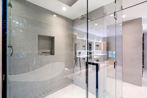 Bathroom, Glass Shower, Interior, Recessed Lighting
