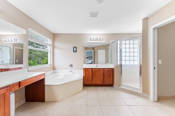 Bathroom, Dual Sink Vanities, Glass Shower, Interior