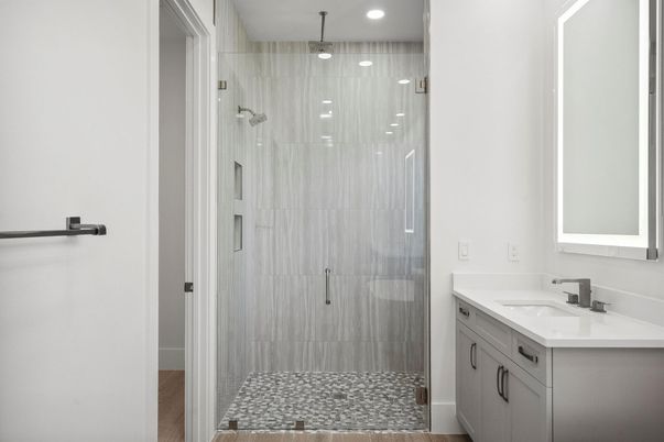 Bathroom, Glass Shower, Interior, Recessed Lighting