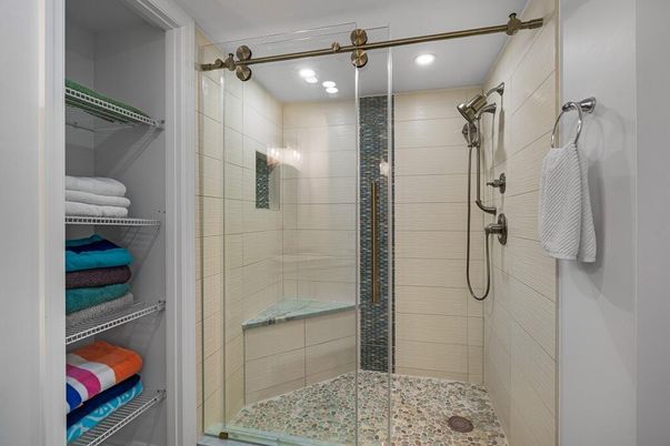 Bathroom, Glass Shower, Interior, Recessed Lighting