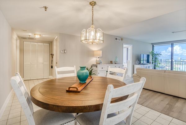 Dining room, Interior, Pendant Lights, Wood Texture Flooring