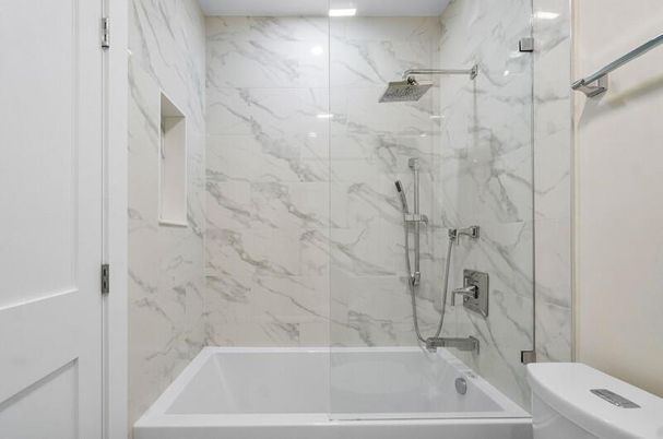 Bathroom, Glass Shower, Interior, Marble Walls, Recessed Lighting