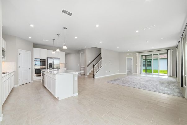 Empty room, Interior, Kitchen, Pendant Lights, Recessed Lighting, Stainless Steel Appliances, Water