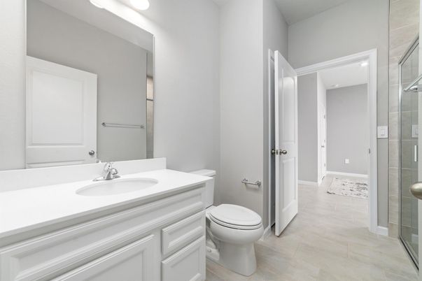 Bathroom, Glass Shower, Interior, Wood Texture Flooring