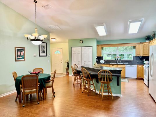 Chandelier, Dining room, Interior, Kitchen, Wood Texture Flooring