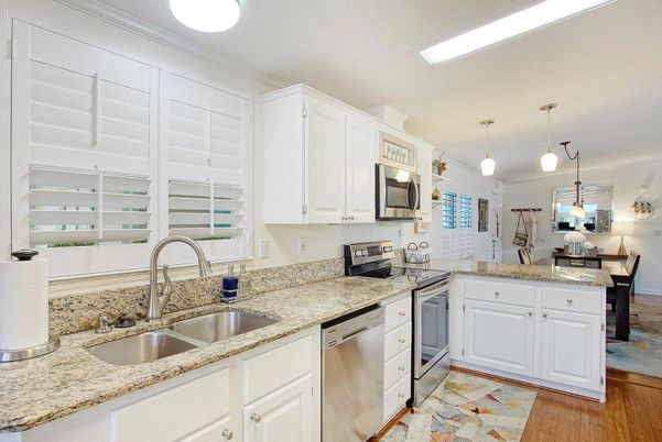 Interior, Kitchen, Pendant Lights, Stainless Steel Appliances, Wood Texture Flooring