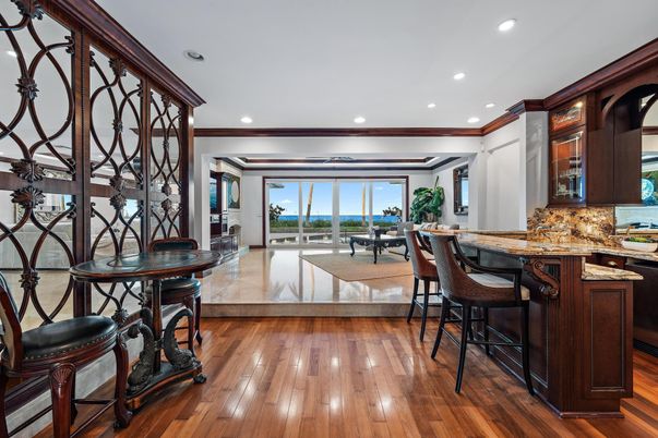 Dining room, Interior, Recessed Lighting, Water, Wood Texture Flooring