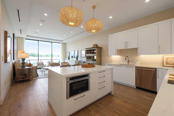 Interior, Kitchen, Living room, Pendant Lights, Recessed Lighting, Stainless Steel Appliances, Wood Texture Flooring