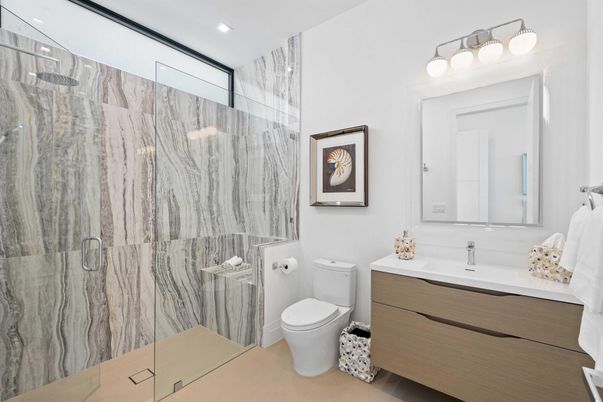 Bathroom, Glass Shower, Interior, Recessed Lighting