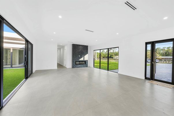 Empty room, Fireplace, Interior, Recessed Lighting