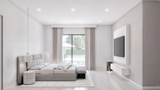 Bedroom, Interior, Pendant Lights, Recessed Lighting