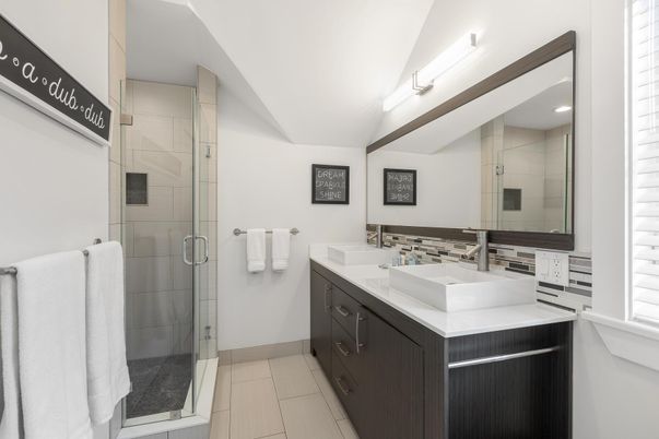 Bathroom, Dual Sink Vanities, Glass Shower, Interior