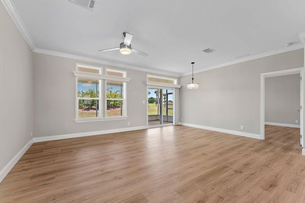 Empty room, Interior, Pendant Lights, Wood Texture Flooring