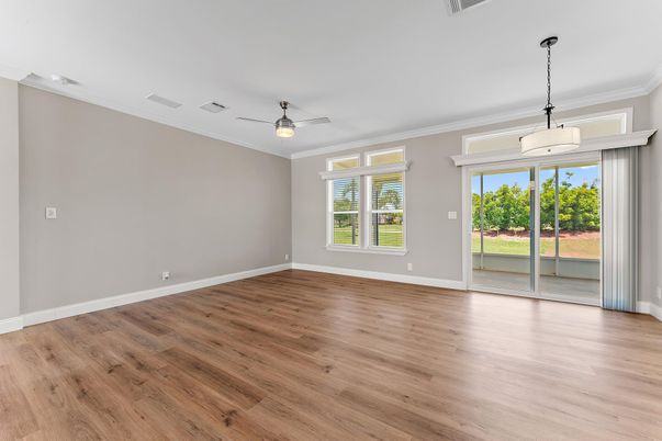 Empty room, Interior, Pendant Lights, Wood Texture Flooring