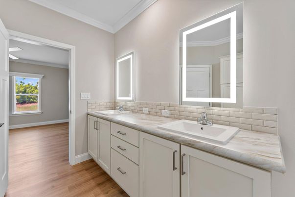 Bathroom, Dual Sink Vanities, Interior, Wood Texture Flooring