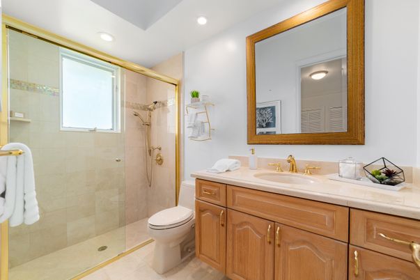 Bathroom, Glass Shower, Interior, Recessed Lighting
