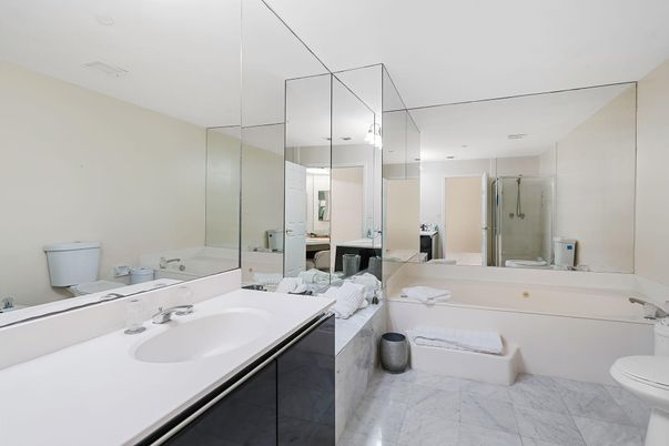 Bathroom, Dual Sink Vanities, Glass Shower, Interior, Marble