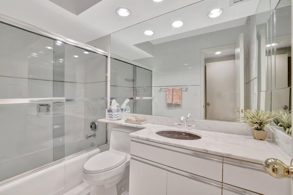 Bathroom, Glass Shower, Interior, Recessed Lighting