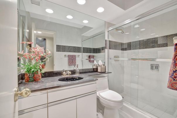 Bathroom, Glass Shower, Interior, Recessed Lighting
