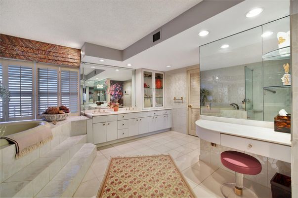 Bathroom, Dual Sink Vanities, Glass Shower, Interior, Recessed Lighting