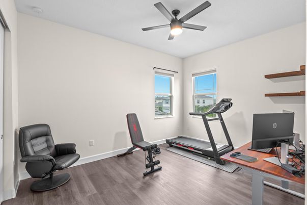 Fitness Equipment, Home Office, Interior, Wood Texture Flooring