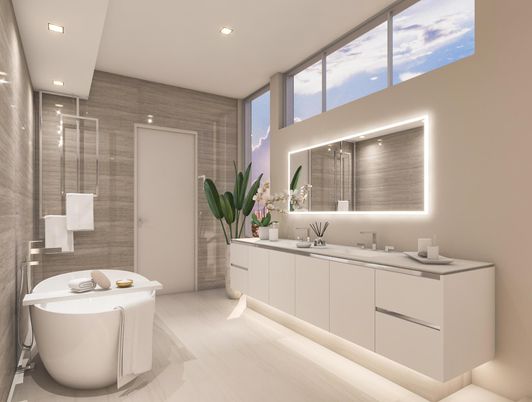 Bathroom, Dual Sink Vanities, Free Standing Baths, Glass Shower, Interior, Recessed Lighting