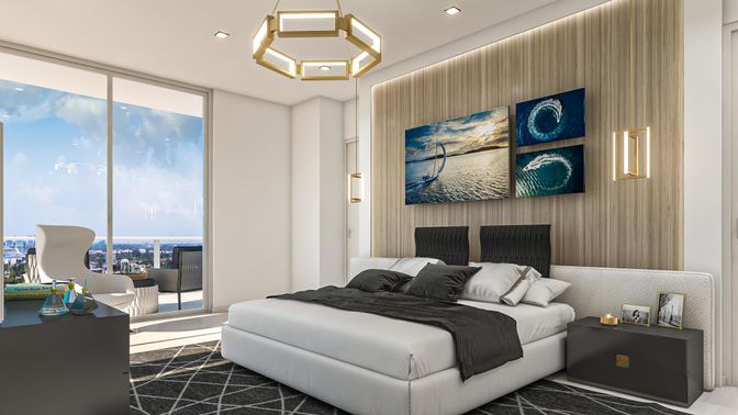 Bedroom, Interior, Pendant Lights, Recessed Lighting, Water