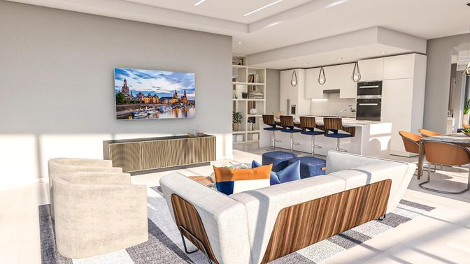 Dining room, Interior, Kitchen, Living room, Pendant Lights, Recessed Lighting, Stainless Steel Appliances