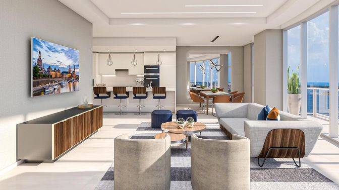 Dining room, Interior, Kitchen, Living room, Pendant Lights, Recessed Lighting, Water