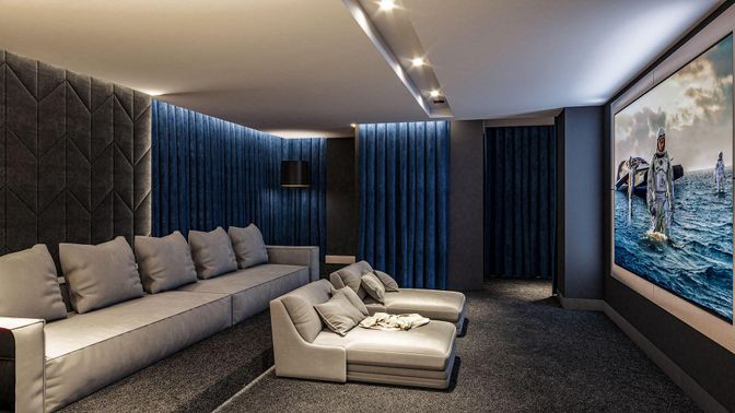 Interior, Projection Screen, Recessed Lighting, Theatre Room