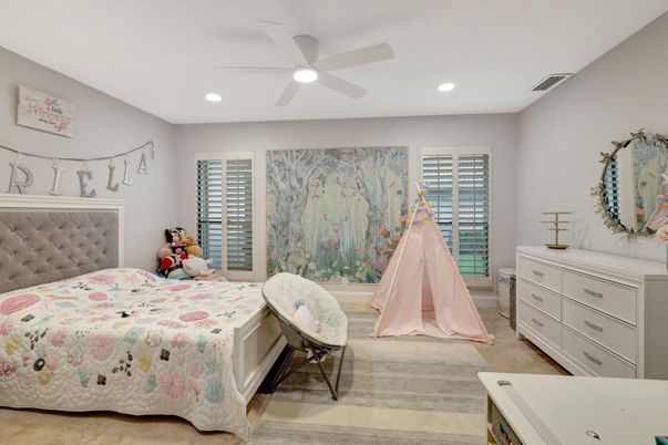Bedroom, Interior, Recessed Lighting, Wood Texture Flooring
