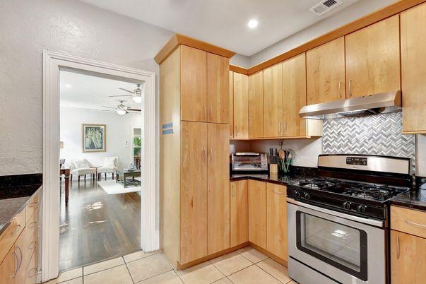 Dining room, Interior, Kitchen, Recessed Lighting, Stainless Steel Appliances, Wood Texture Flooring