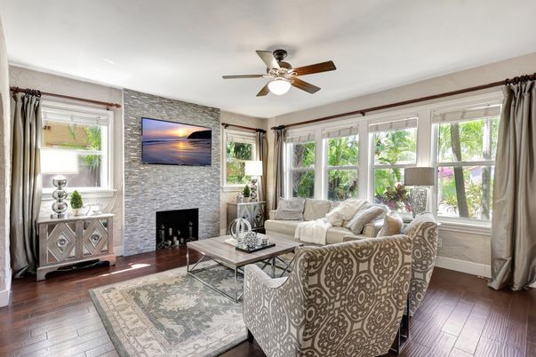 Fireplace, Interior, Living room, Stone Walls, Wood Texture Flooring