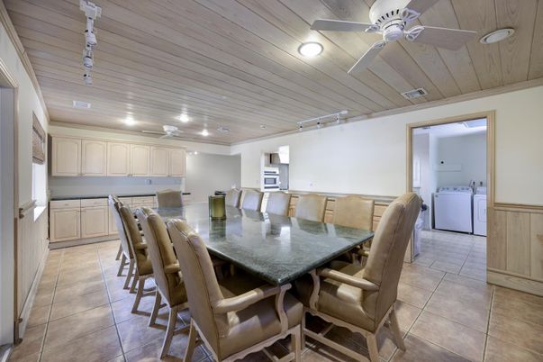 Dining room, Interior, Kitchen, Recessed Lighting, Washer, Wooden Ceilings