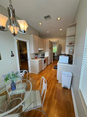 Dining room, Interior, Kitchen, Recessed Lighting, Wood Texture Flooring