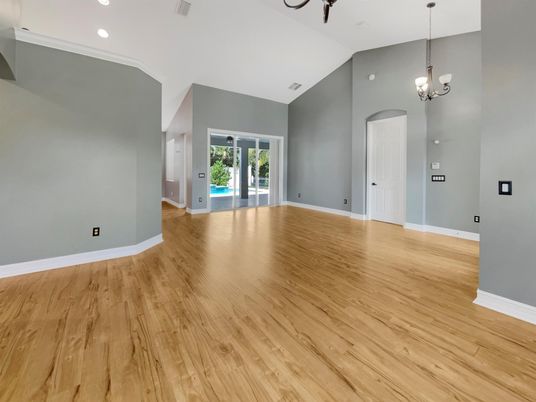 Empty room, Interior, Pendant Lights, Recessed Lighting, Wood Texture Flooring