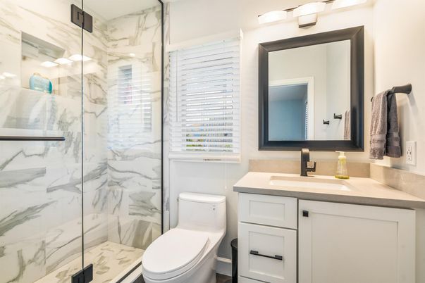 Bathroom, Glass Shower, Interior, Marble Walls