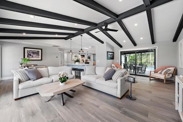 Dining room, Interior, Kitchen, Living room, Pendant Lights, Recessed Lighting, Wooden Beams, Wood Texture Flooring