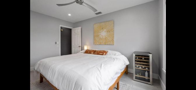 Bedroom, Interior, Recessed Lighting, Wood Texture Flooring