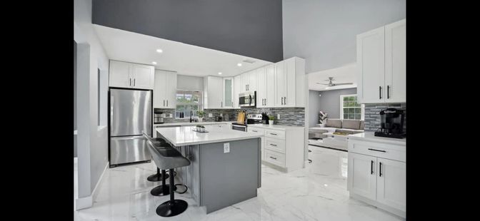 Interior, Kitchen, Marble, Recessed Lighting, Stainless Steel Appliances
