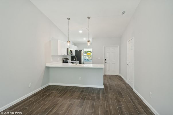 Interior, Kitchen, Pendant Lights, Recessed Lighting, Wood Texture Flooring