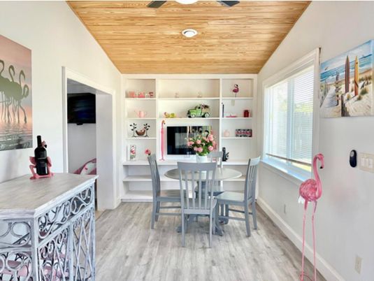 Dining room, Interior, Recessed Lighting, Wooden Ceilings, Wood Texture Flooring
