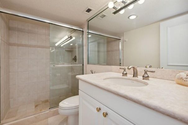 Bathroom, Glass Shower, Interior, Recessed Lighting