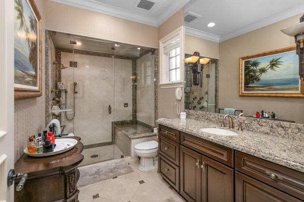 Bathroom, Dual Sink Vanities, Glass Shower, Interior, Recessed Lighting