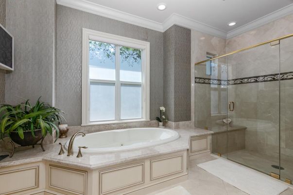 Bathroom, Glass Shower, Interior, Recessed Lighting